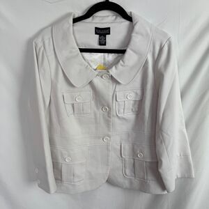 Dialogue Women's Denim Jacket Size Large White Button Up Long Sleeves QVC NEW
